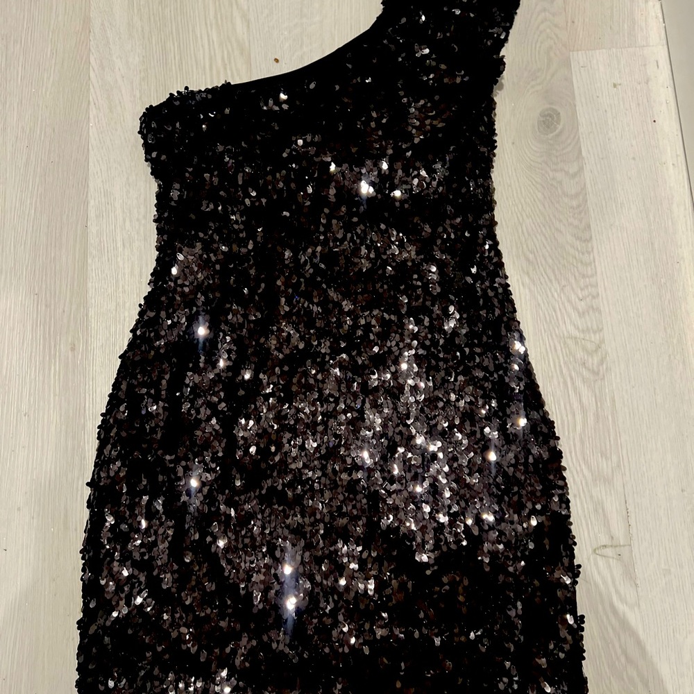 Aidan Mattox Black Sequin One Shoulder Dress